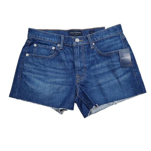 Lucky Brand Mid Rise Cut Off Shorts Women's Size 4 27 Dark Wash Blue Dawn - Picture 1 of 11